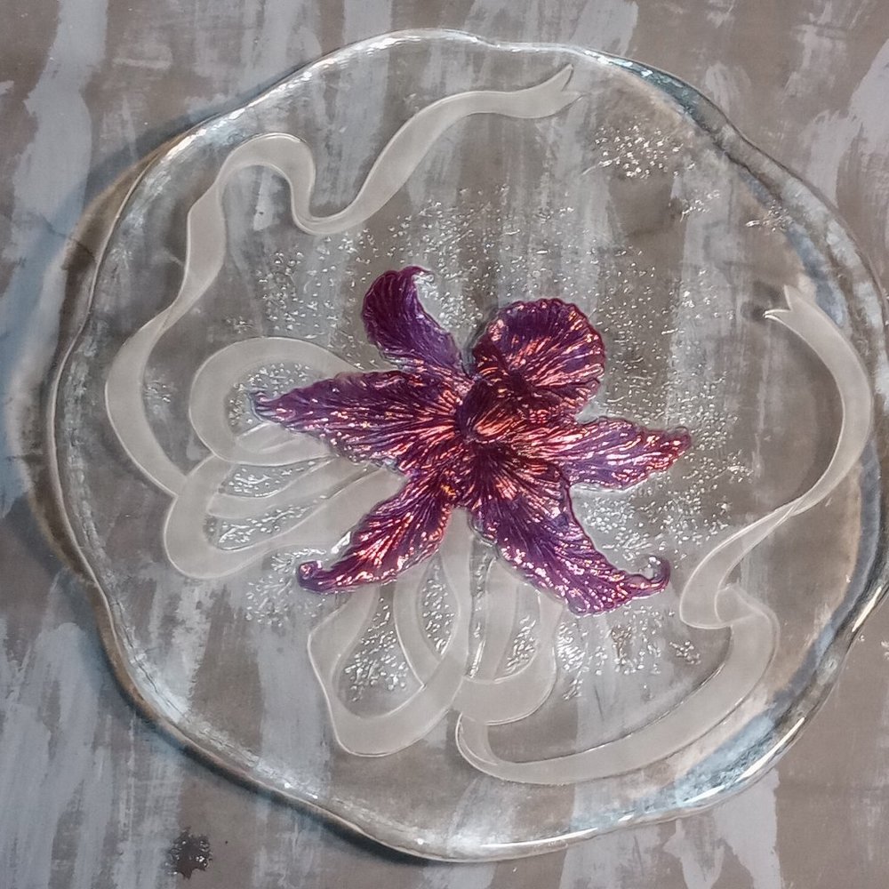 Beautiful decorated orchid Crystal serving platter